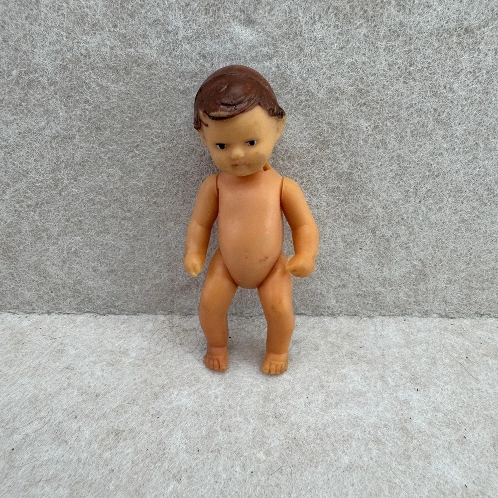 VTG 60s Ari Doll 4in Rubber Plastic Baby Boy Doll Brown Hair Blue‎ Eyes Germany